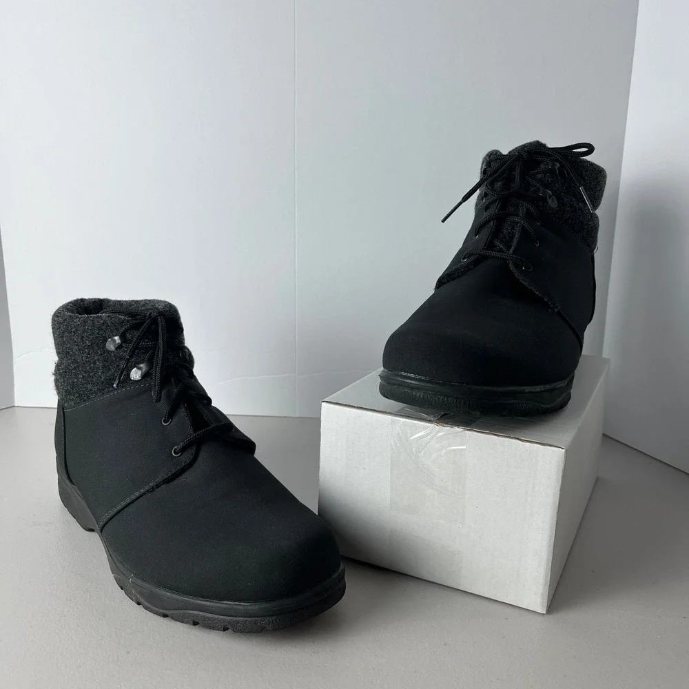Toe‎ Warmers Winter Boots Black Faux Leather Fleece Lace Up Womens 11 Wide